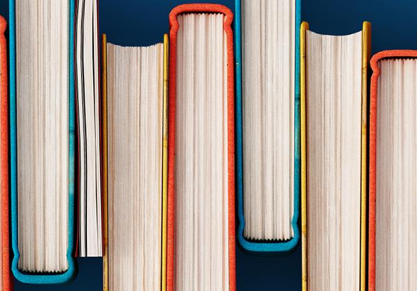 Row of books viewed from above