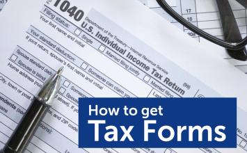 Image of paper form with text How to get Tax Forms